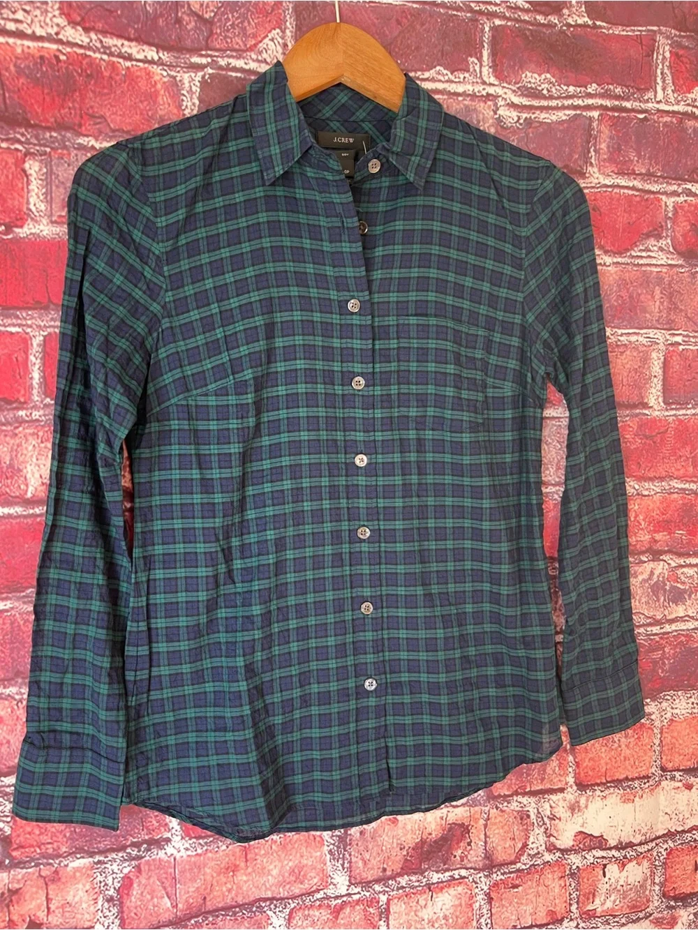 J.Crew The Boy Shirt in Black Watch Plaid Navy Green Button Up